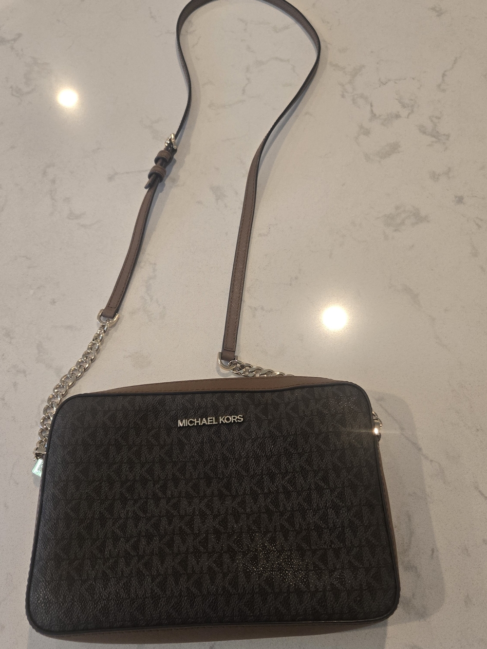 Michael Kors Brown Gold Leather Zip Pouch